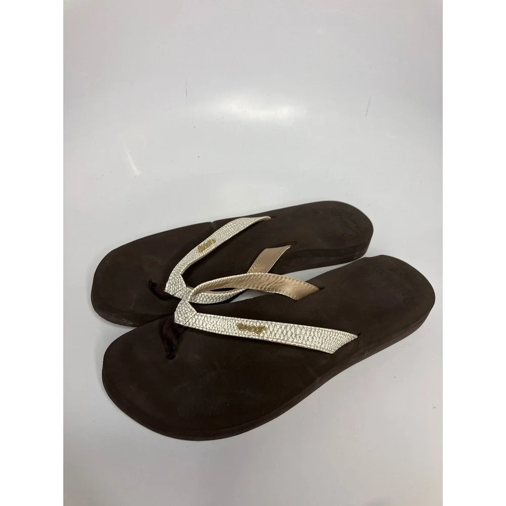 Reef Flip Flops Women 11 Brown Excellent Metallic Snakeskin Cushion Sandals